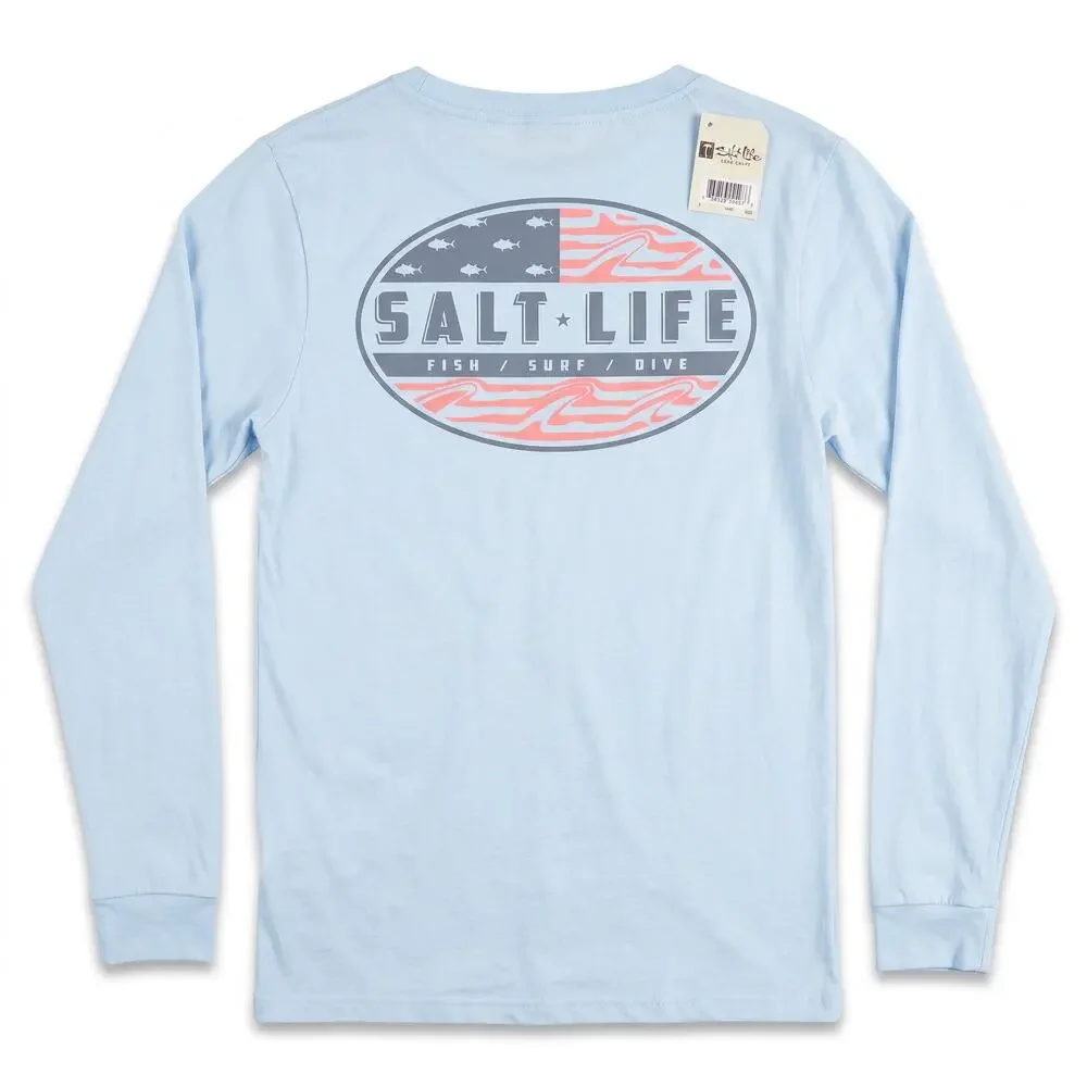 Salt Life Fish Surf Dive Men's Medium Long Sleeve Light Blue Graphic T-Shirt NWT